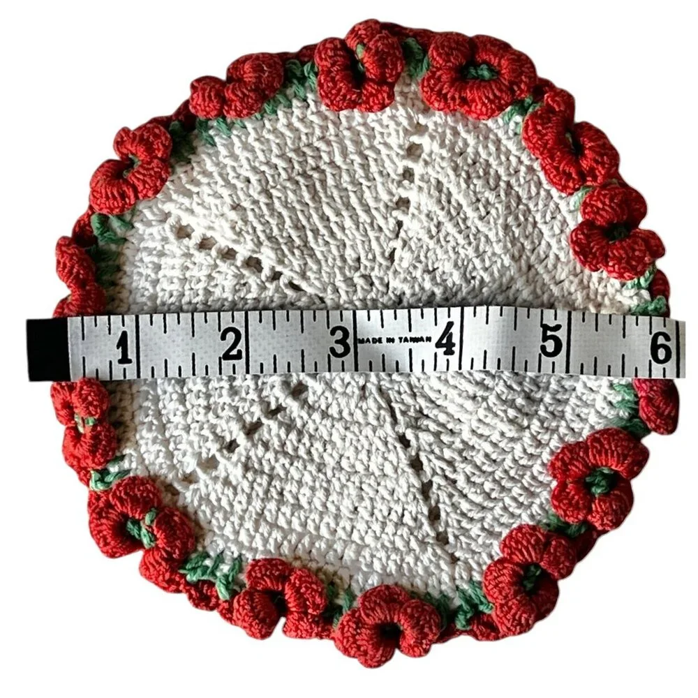 Hand-Crocheted Potholder Red White Hot Pad & Green White Dress with Loop